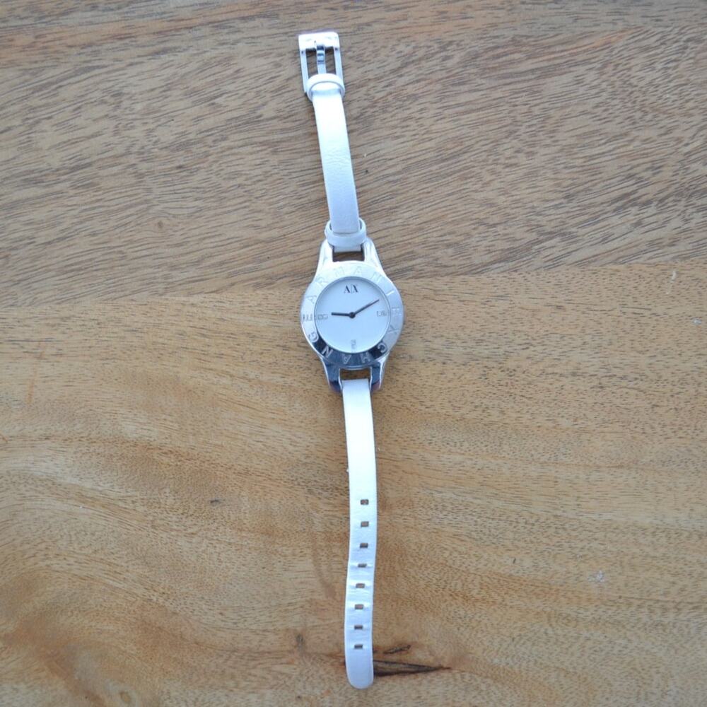 Armani Exchange Bangle Ladies Silver Tone White Band Watch AX4124